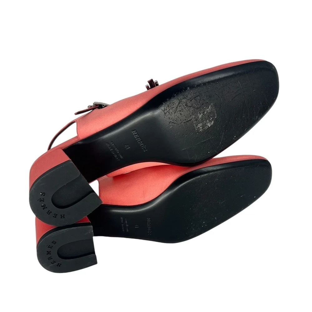 Hermes Jackie 50 Satin Crepe Slingback Pumps Rose Peche Size 41